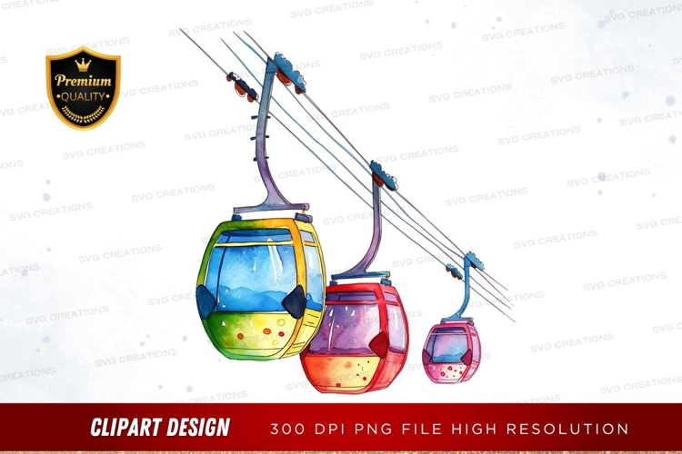 Colorful gondolas on a cable car system