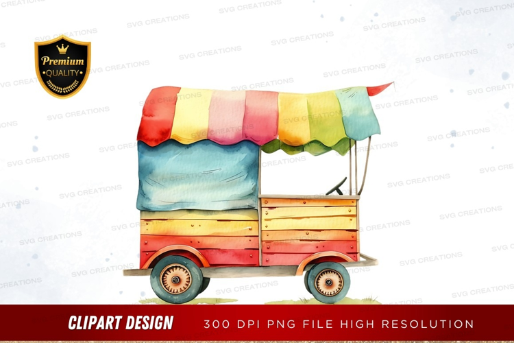 Colorful vintage market cart clipart png
