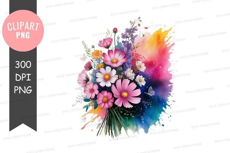 Vibrant flower bouquet with colorful splash example image 1