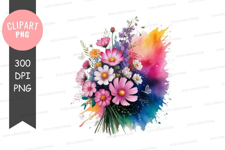 Vibrant flower bouquet with colorful splash