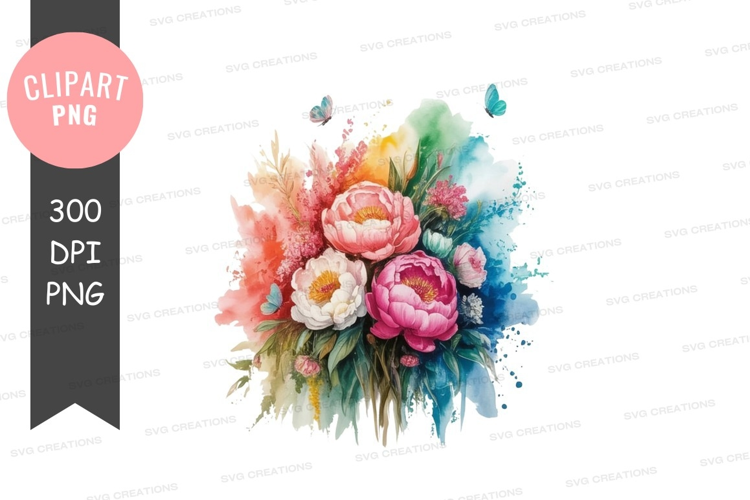 Vibrant flower bouquet with butterflies