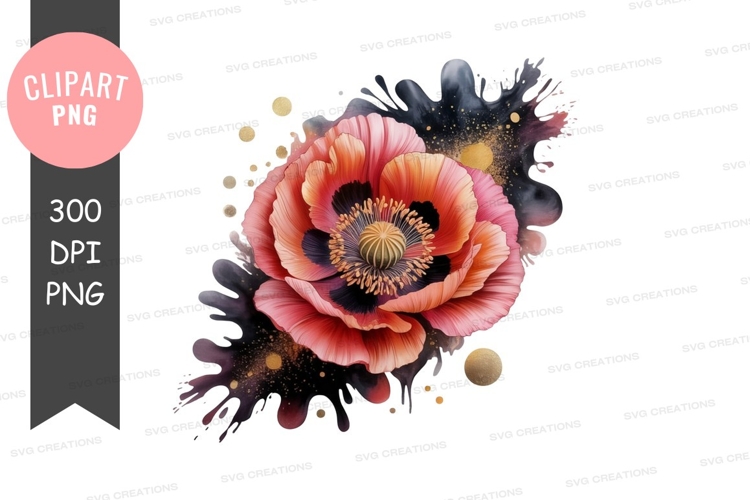Vibrant poppy flower with abstract splash png