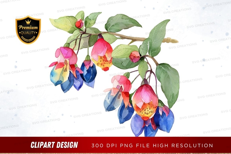 Colorful flower branch clipart png
