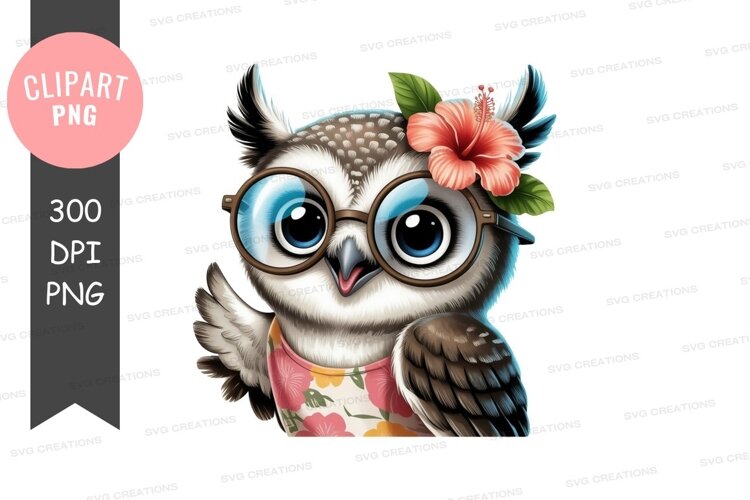 Stylish owl with glasses and flower example image 1