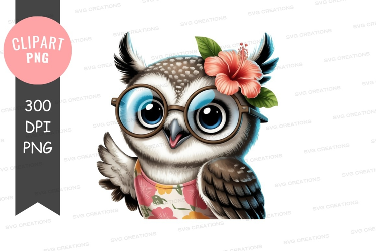 Stylish owl with glasses and flower