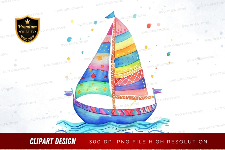 Colorful sailboat on water clipart png