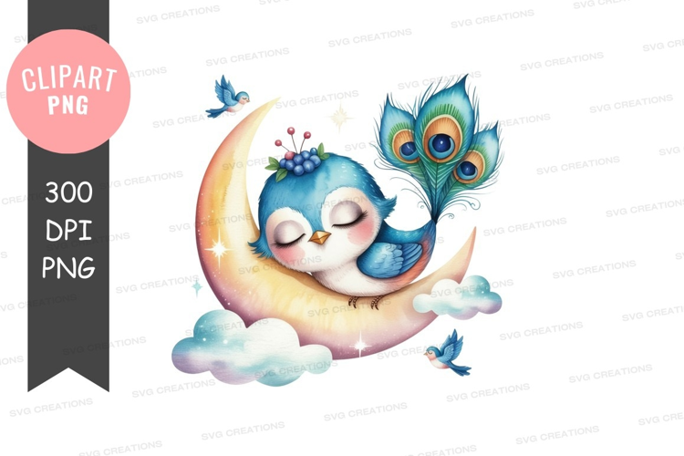 Dreamy blue owl on the moon