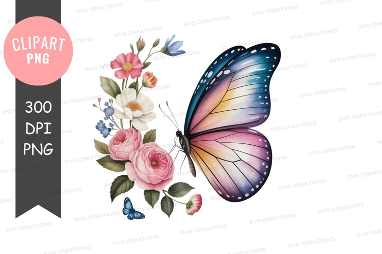 Colorful butterfly with flowers