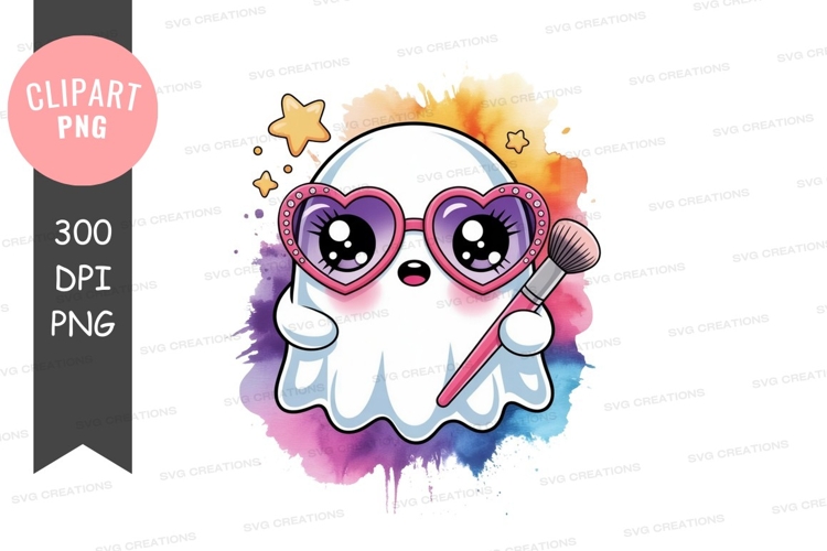 Cute ghost with heart-shaped sunglasses