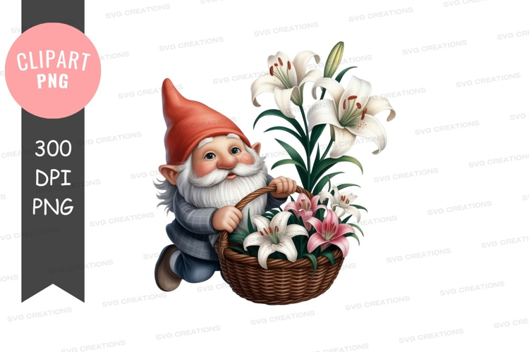 Gnome with basket of flowers