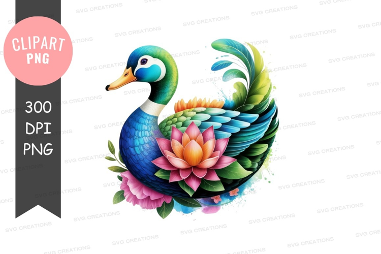 Colorful swan with lotus flower