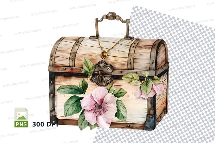 Antique treasure chest with floral decorations