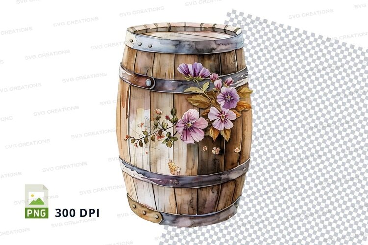Decorative wooden barrel with flowers example image 1