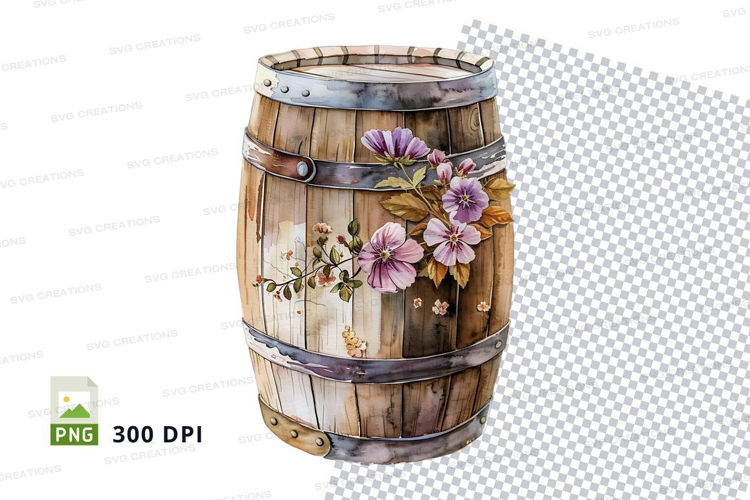 Decorative wooden barrel with flowers