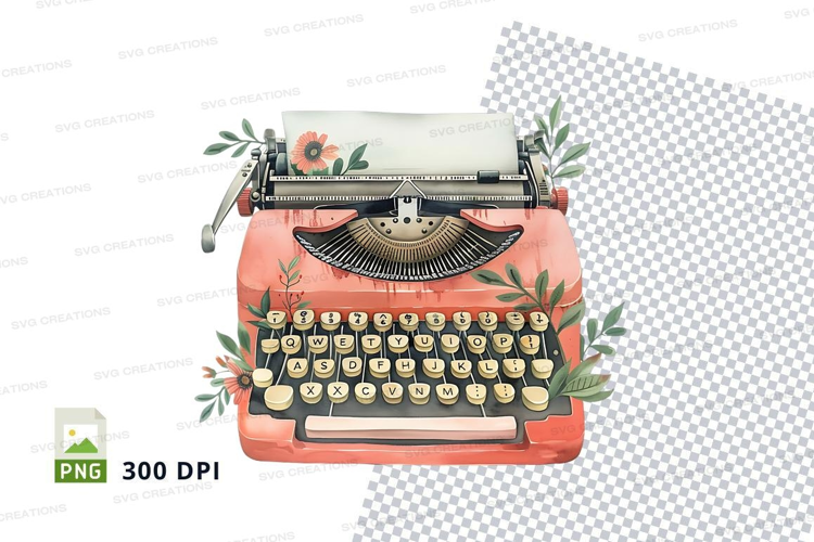 Vintage typewriter with floral decorations
