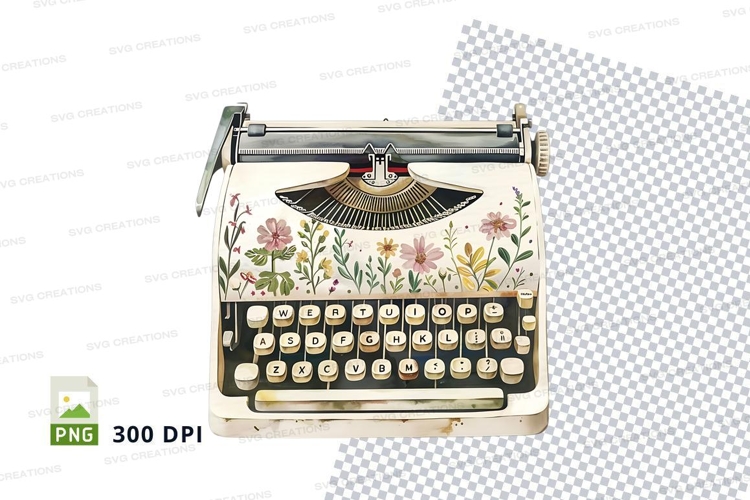 Vintage typewriter with floral design