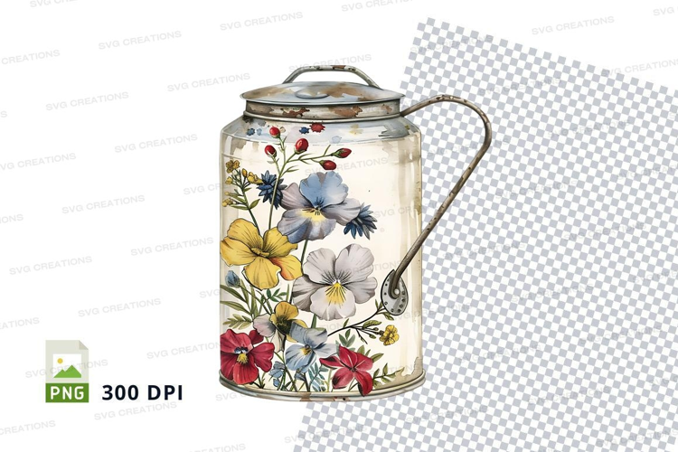 Decorative watering can with floral design