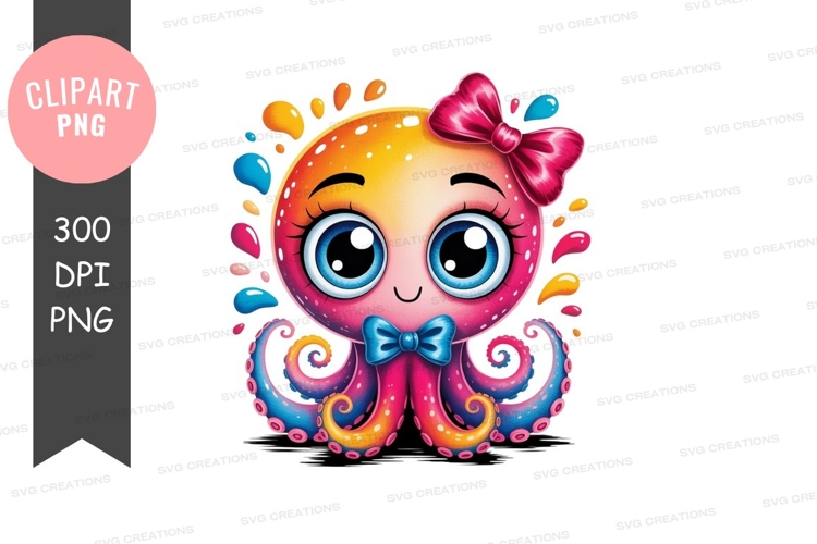 Colorful cartoon octopus clipart png example image 1