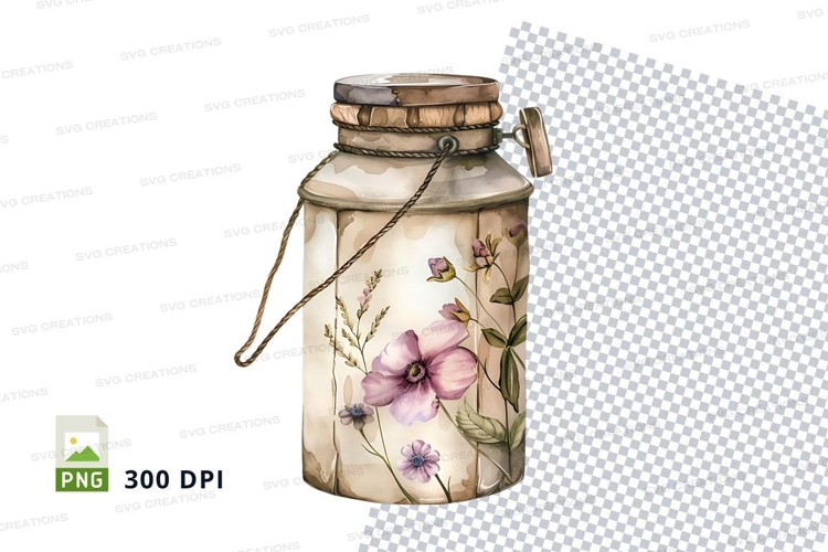 Decorative milk can with floral design
