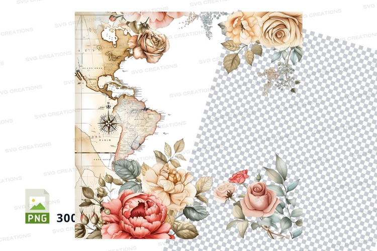 Vintage map with floral elements