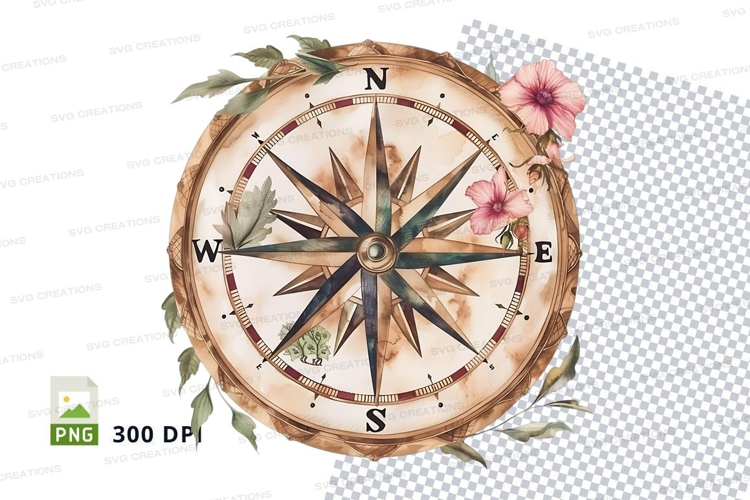 Vintage compass with floral elements