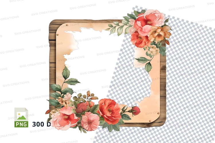 Floral wooden frame clipart png