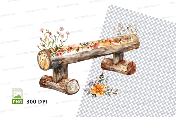 Rustic wooden bench with floral decorations