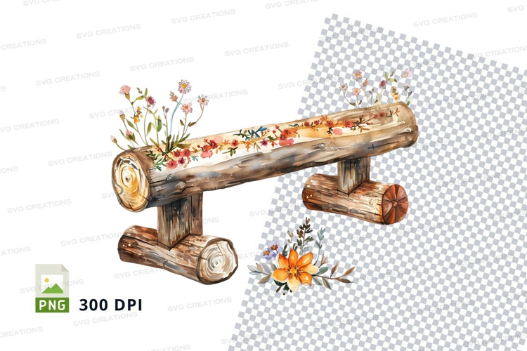 Rustic wooden bench with floral decorations