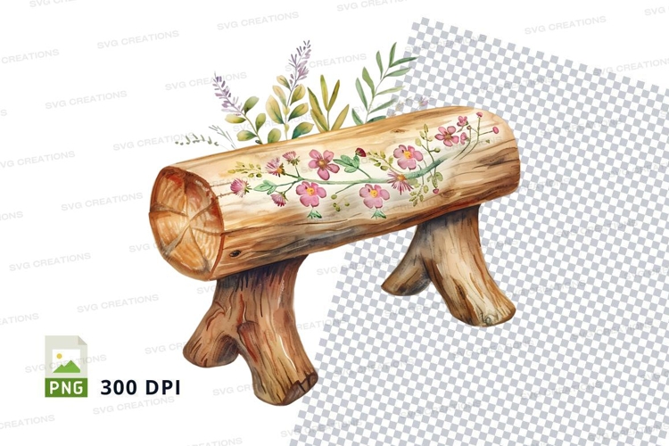 Decorative wooden bench with floral design