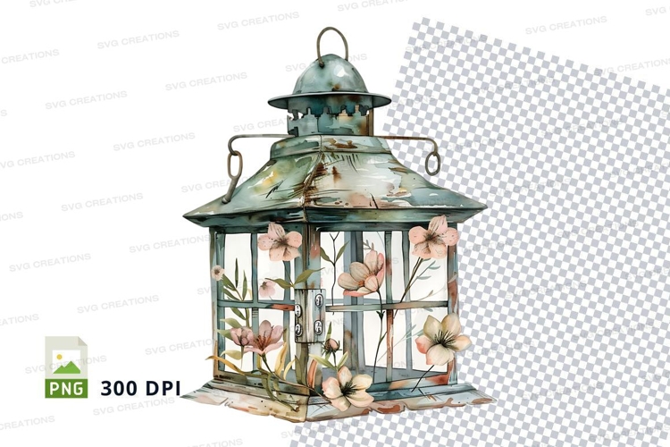 Antique-style metal lantern with floral design