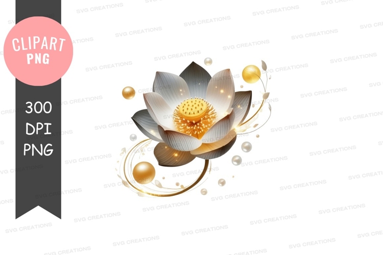 Elegant white lotus flower with golden accents