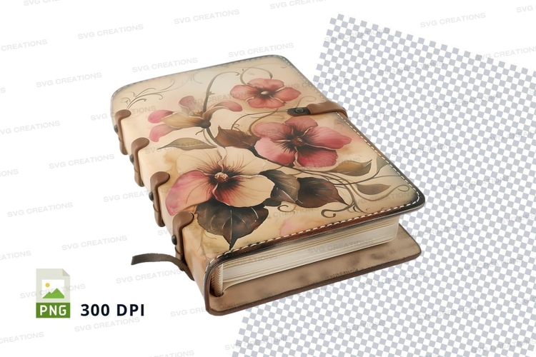 Floral leather notebook clipart png