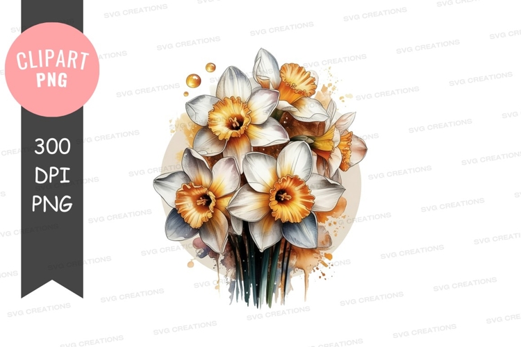 Watercolor daffodils bouquet