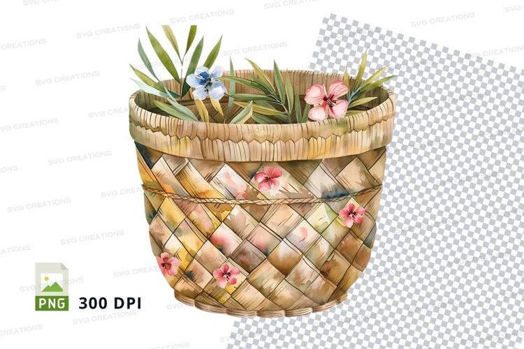 Decorative woven basket with flowers