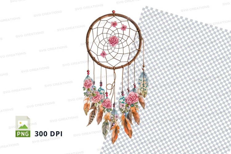 Dreamcatcher with flowers and feathers