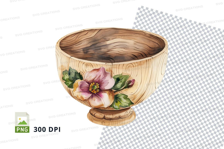 Decorative wooden bowl with floral design