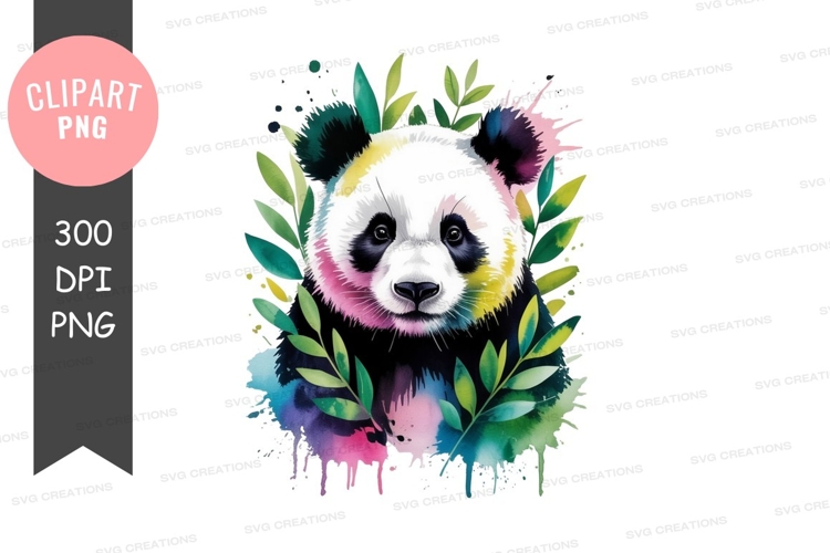 Playful panda with colorful leaves