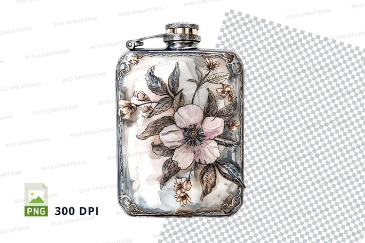 Antique flask with floral design example image 1