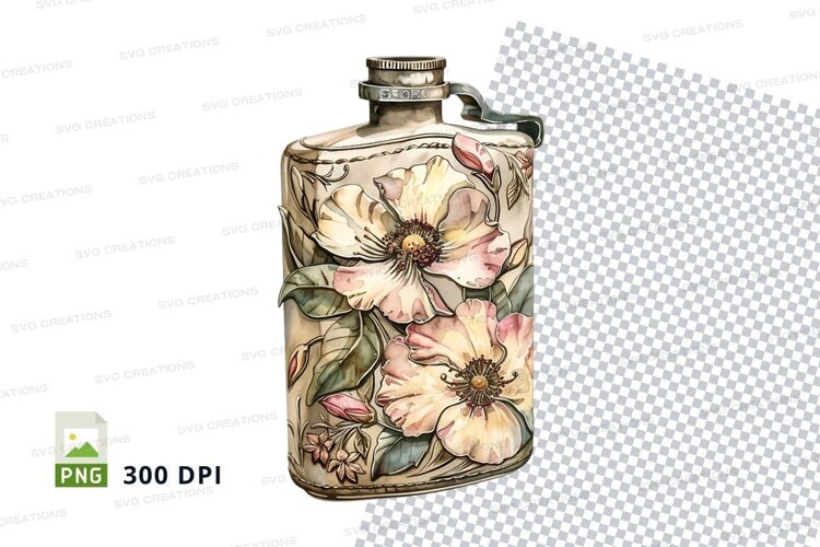 Decorative flask with floral design example image 1