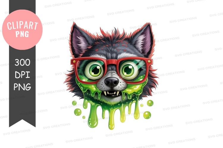 Zombie wolf with glasses clipart png