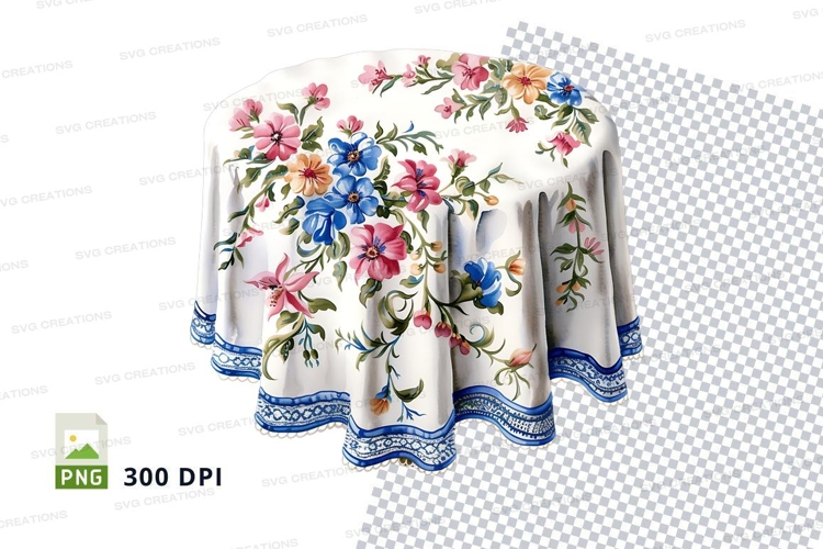 Floral round tablecloth clipart png
