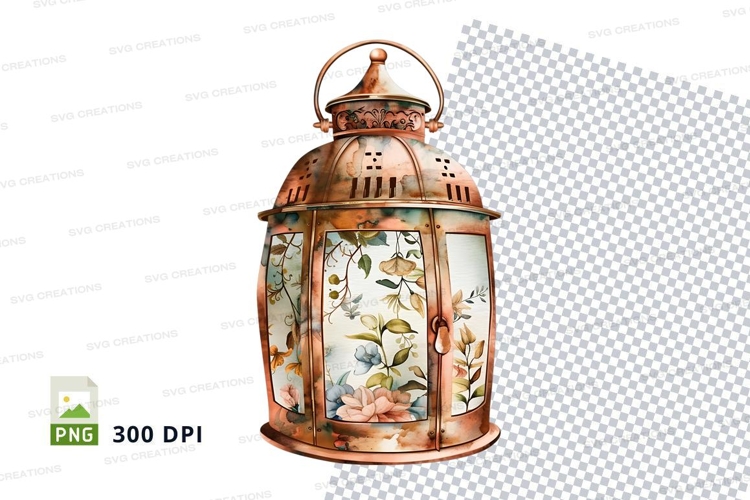 Decorative copper lantern with floral design