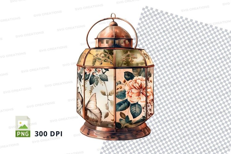 Floral and butterfly decorated copper lantern example image 1