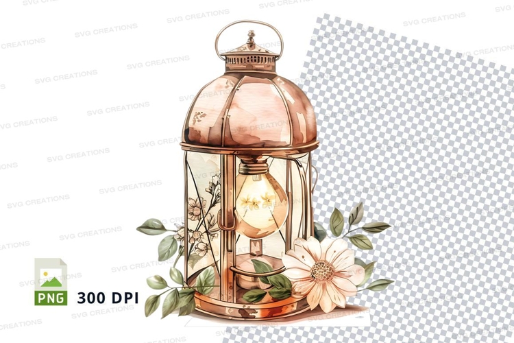 Elegant copper lantern with floral decorations