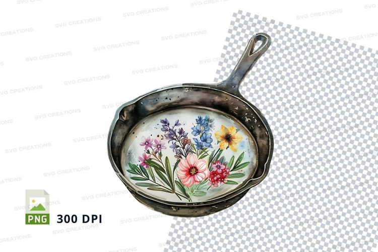 Decorative cast iron skillet with floral design