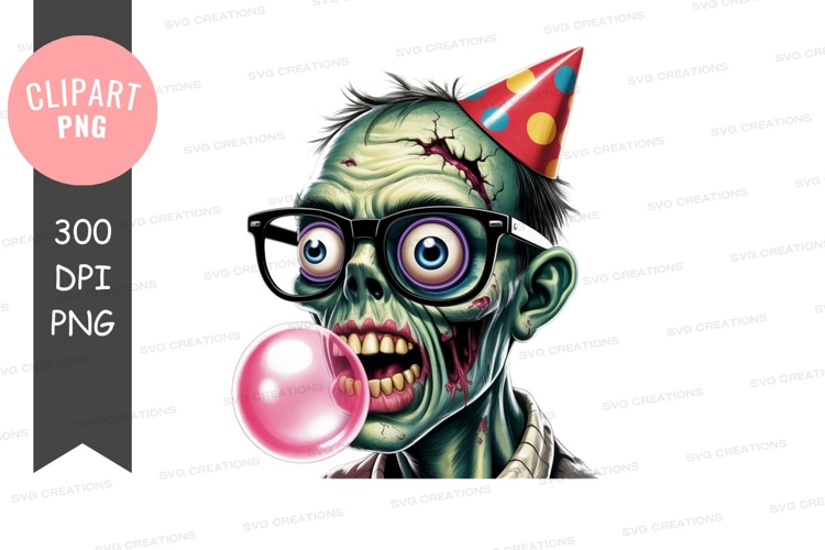 Zombie celebrating with bubble gum