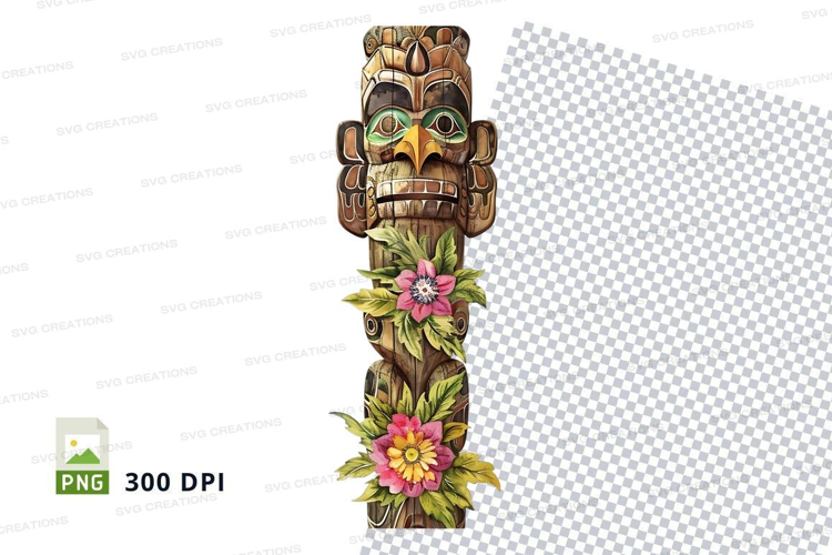 Decorative wooden totem pole with floral accents