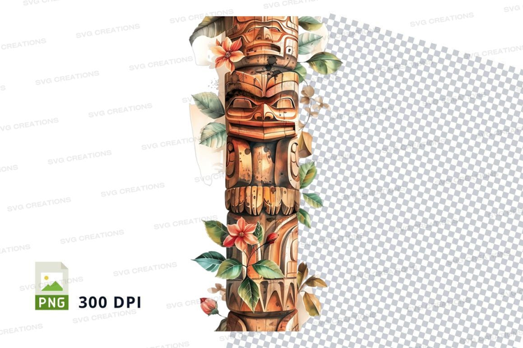 Tiki totem pole with floral accents