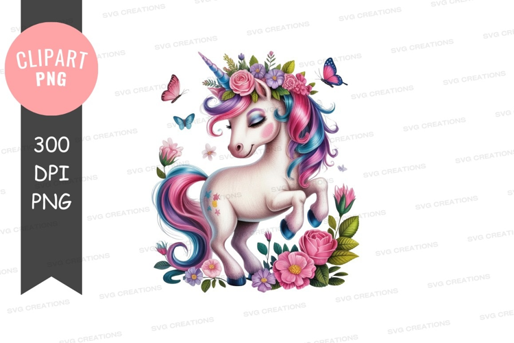 Magical unicorn with floral crown