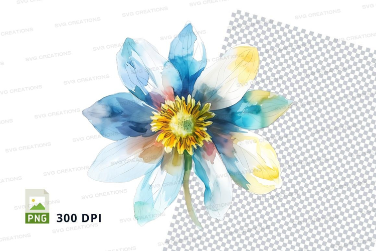 Blue and yellow watercolor flower